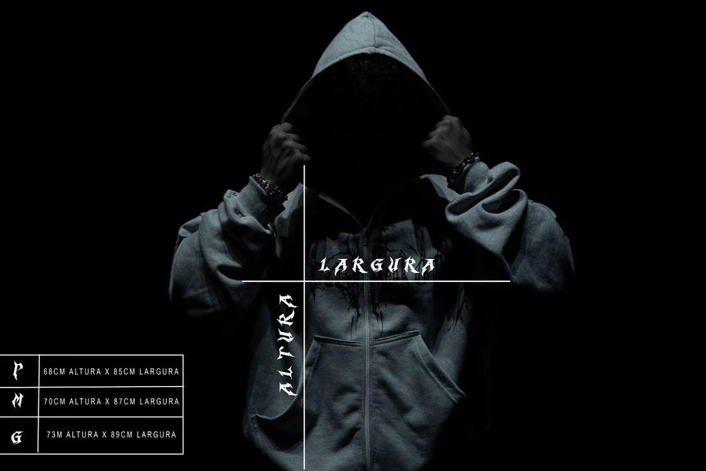 Moletom Zip Up Com Touca Cinza - Skull Crusher Drop